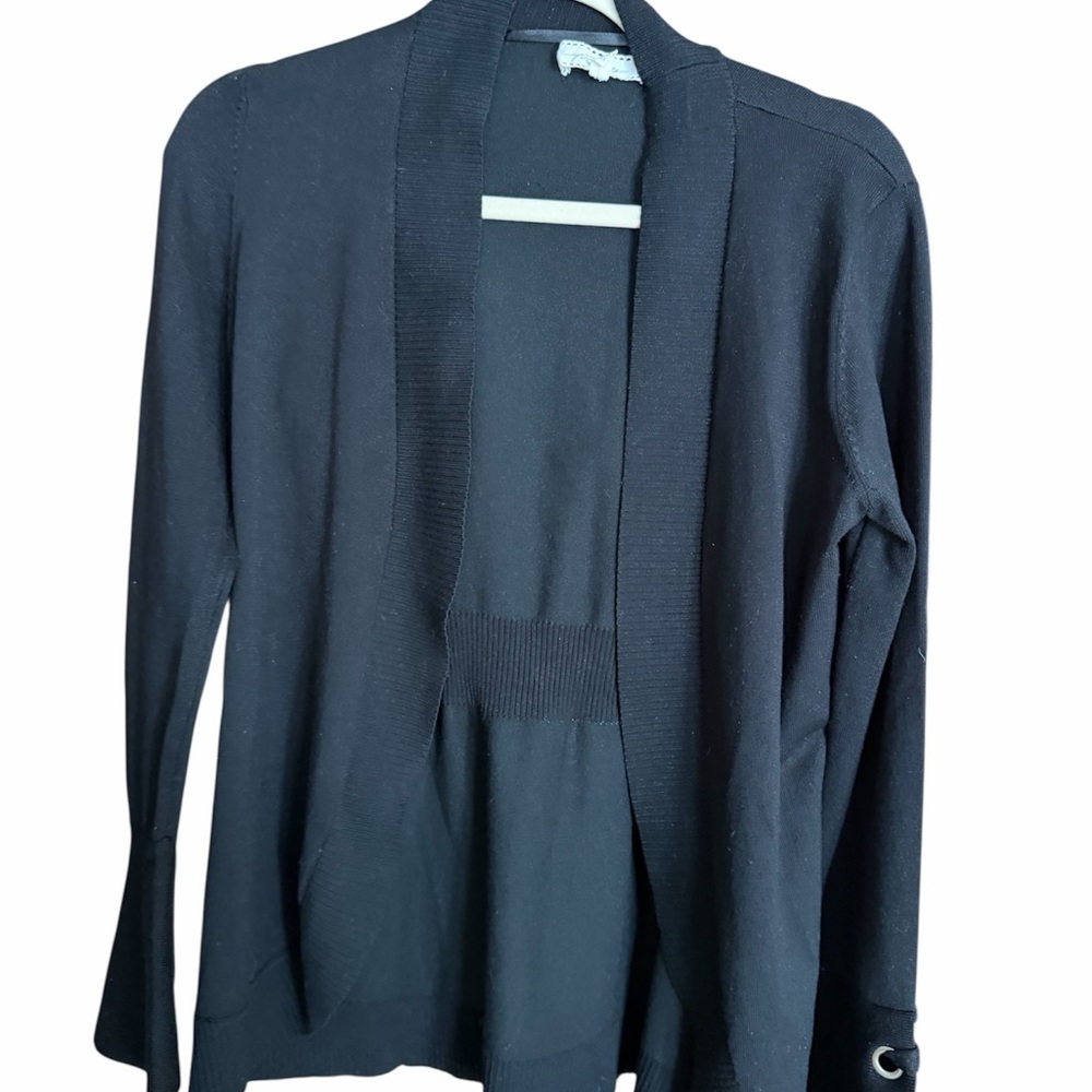 Pointelle Women's Black Open Front Sweater